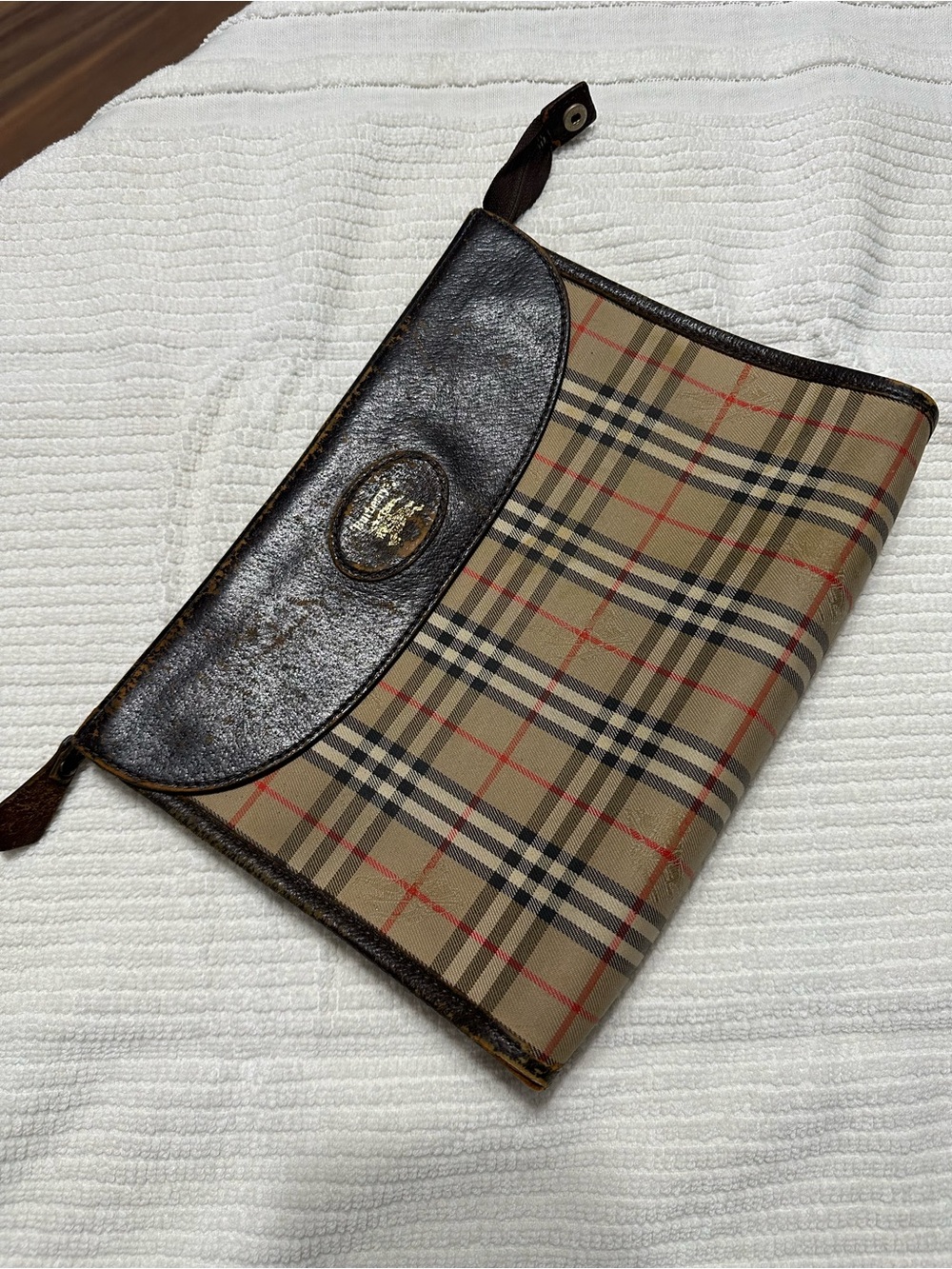 Burberry Beige Plaid Toiletry Pouch with Dark Brown Trim
